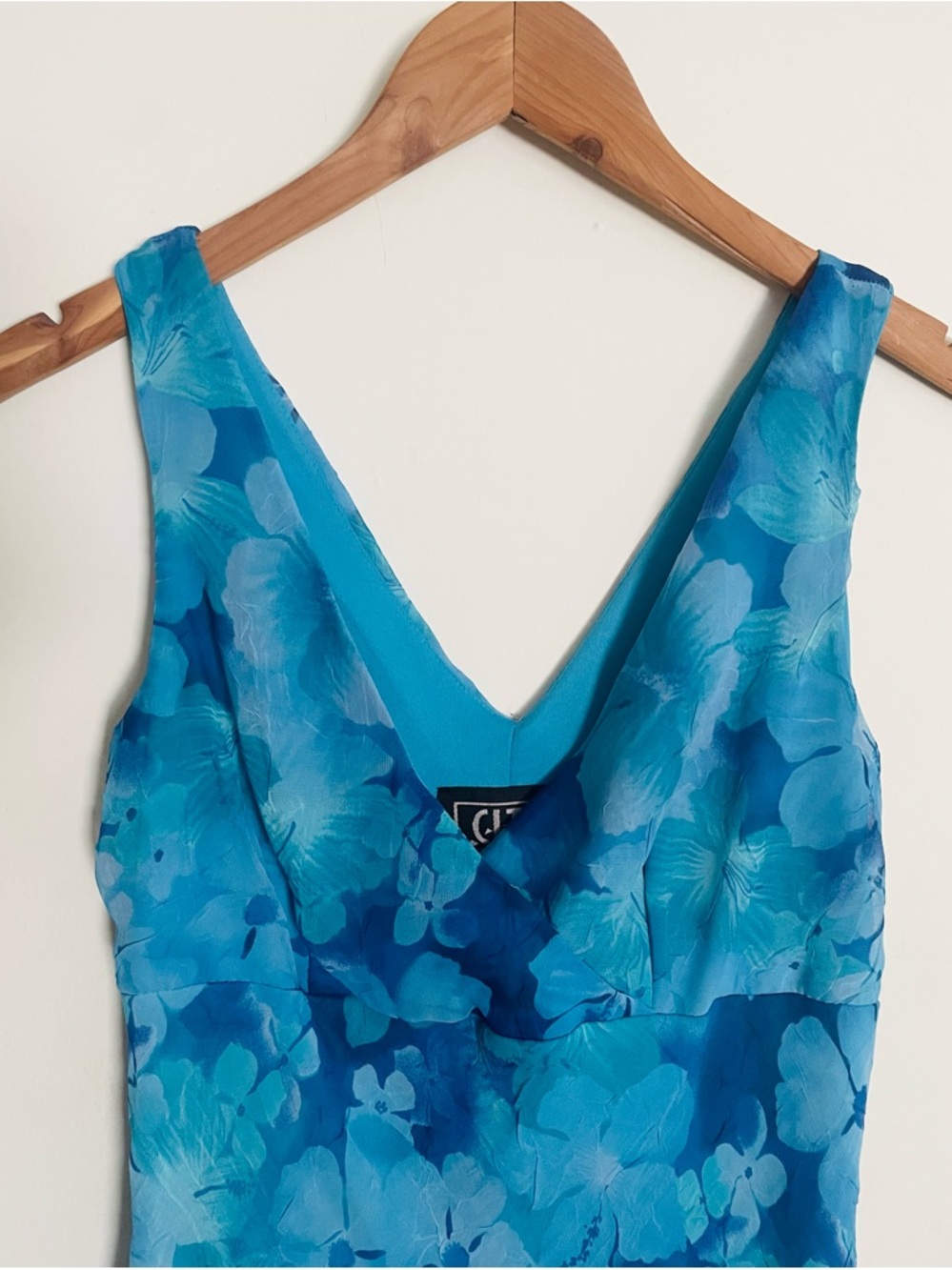 VTG Y2K 90s City Triangles Bias Cut Floral Whimsical Midi Dress in Blue, sz S - Picture 3 of 6
